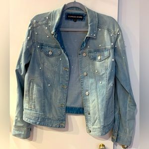 Express Denim Pearl Embellished Jacket M